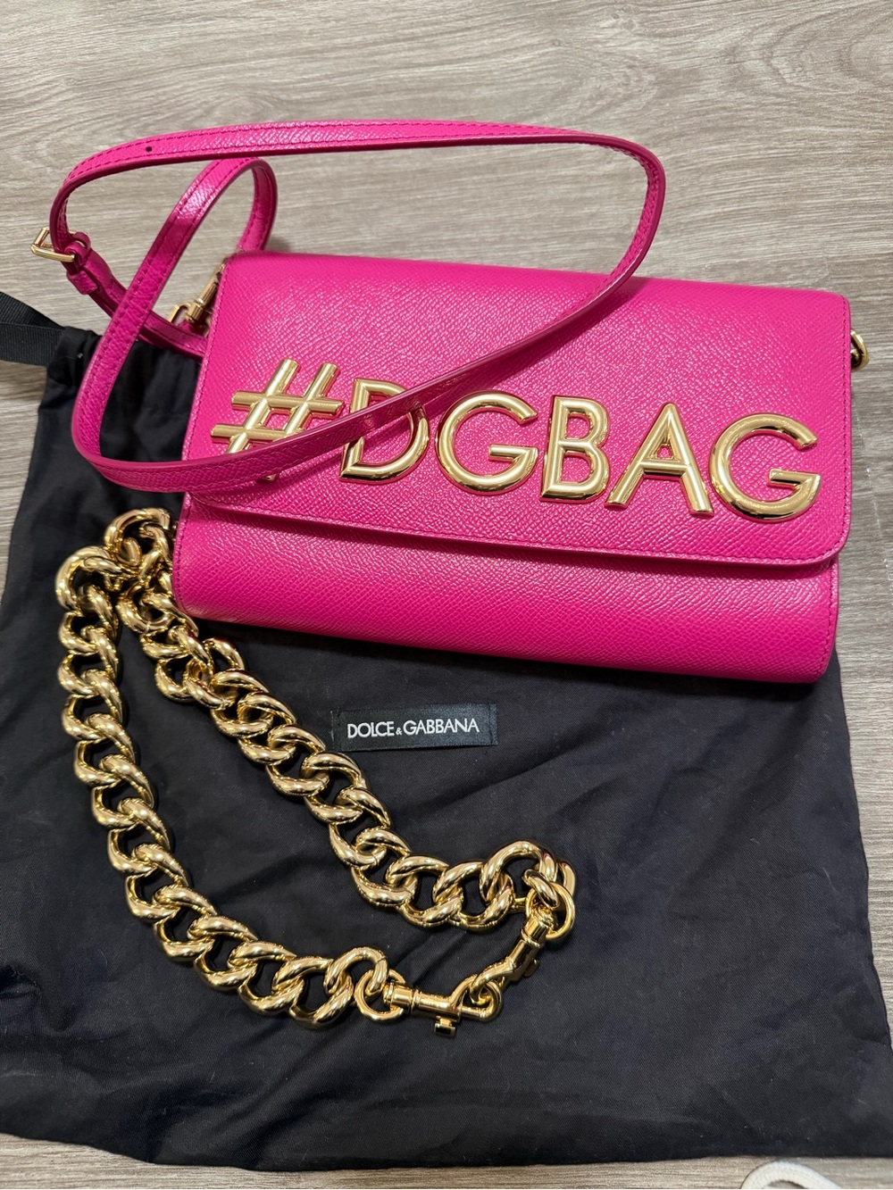 Dolce & Gabbana Hot Pink Leather Crossbody with Gold #DGBAG Logo